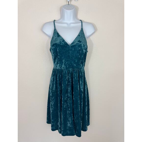 Wild Fable Crushed Velvet Teal Mini Dress | Strappy Back | Large - Picture 1 of 5